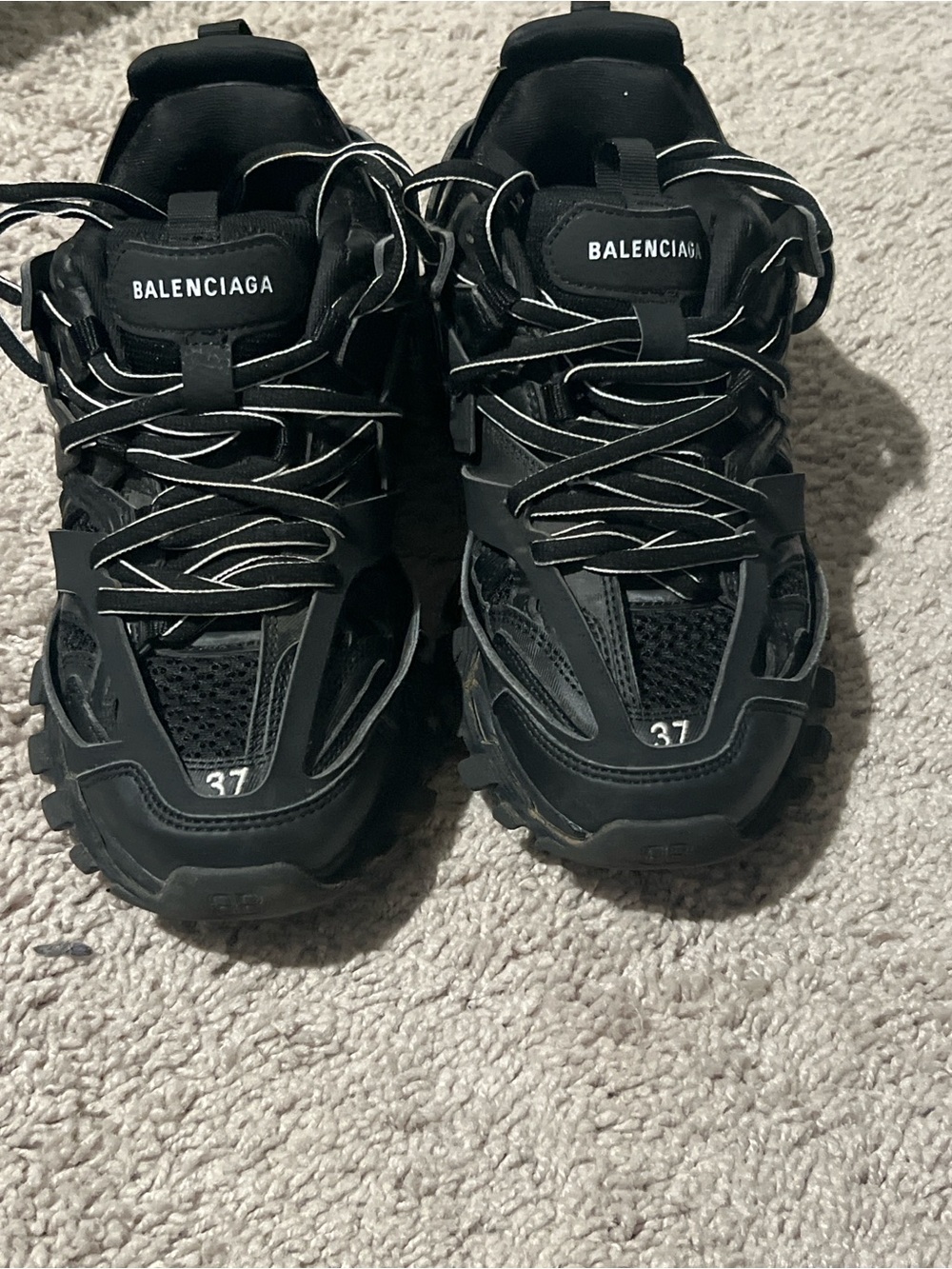 Balenciaga Men's Black Chunky Trail Sneakers with Reflective Laces